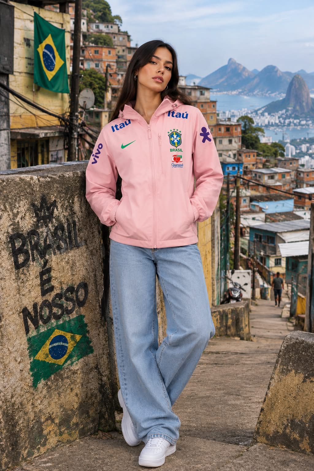 Veste Brésil Rose, coupe-vent Brasil à capuche | Maison Tribune