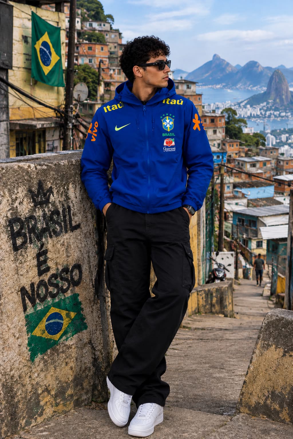 Veste Brésil Bleu Royal, coupe-vent Brasil à capuche | Maison Tribune