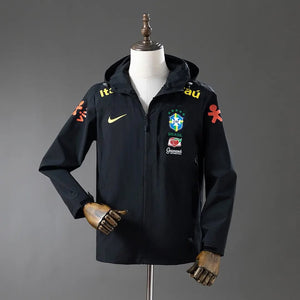 Veste Brésil Noire, coupe-vent Brasil à capuche | Maison Tribune