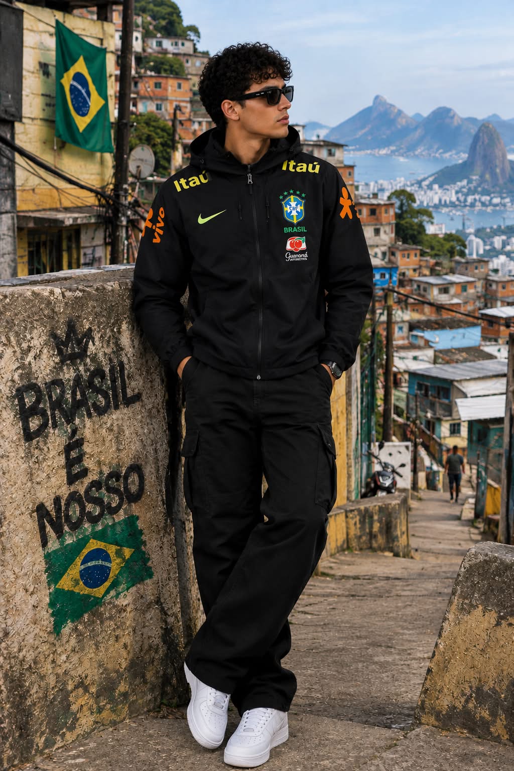 Veste Brésil Noire, coupe-vent Brasil à capuche | Maison Tribune
